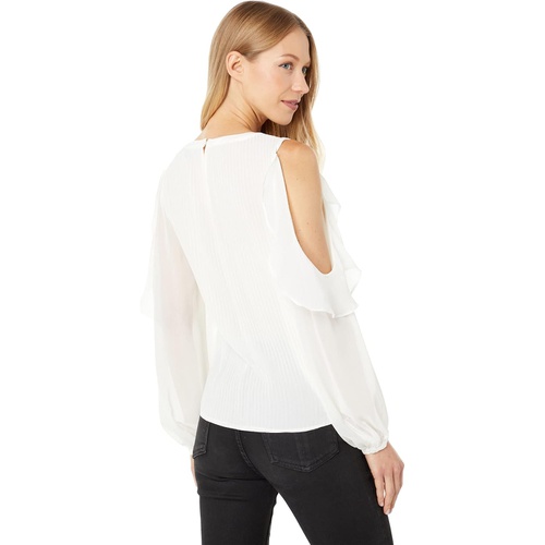  1.STATE Ruffle Long Sleeve Crew Neck Pleat Detail Top