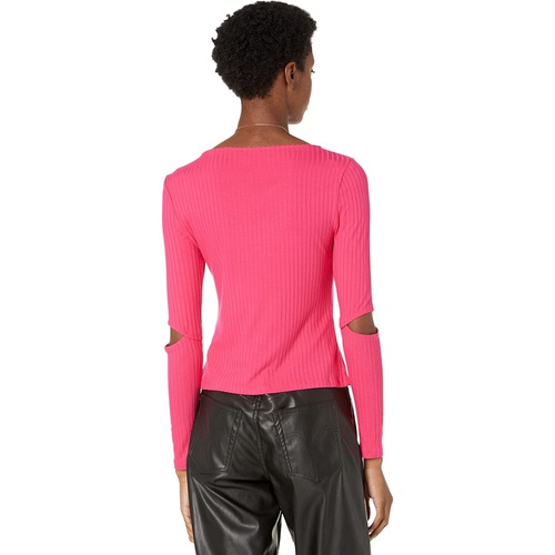  1.STATE Long Sleeve Cropped Crew Neck with Cutouts