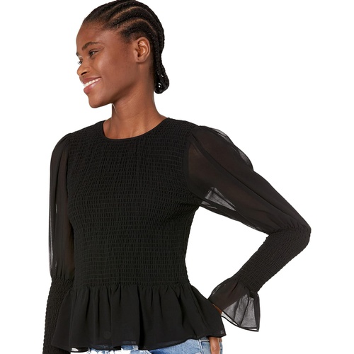  1.STATE Long Sleeve Crew Neck Smocked Top