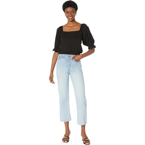  1.STATE Short Sleeve Square Neck Crop Top