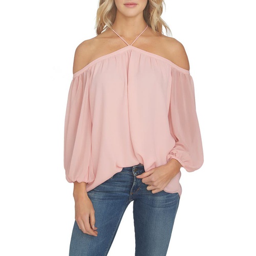  1STATE 1.STATE Off the Shoulder Sheer Chiffon Blouse_PINK TAFFETA