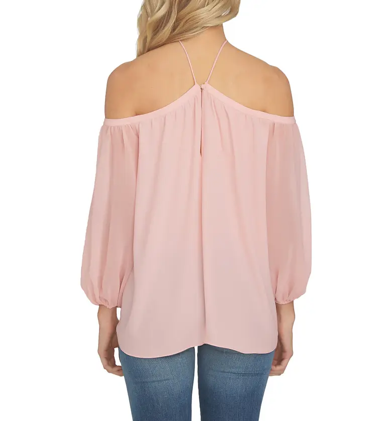  1STATE 1.STATE Off the Shoulder Sheer Chiffon Blouse_PINK TAFFETA