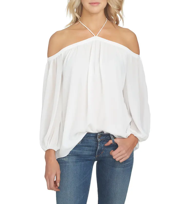 1STATE 1.STATE Off the Shoulder Sheer Chiffon Blouse_CLOUD