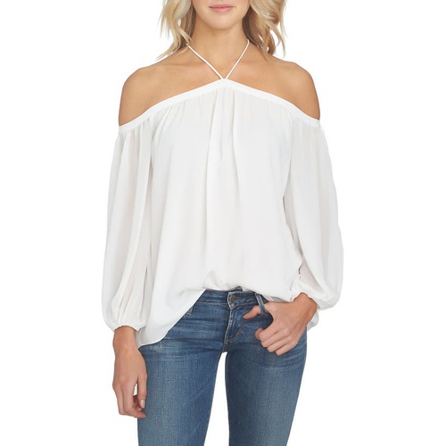  1STATE 1.STATE Off the Shoulder Sheer Chiffon Blouse_CLOUD