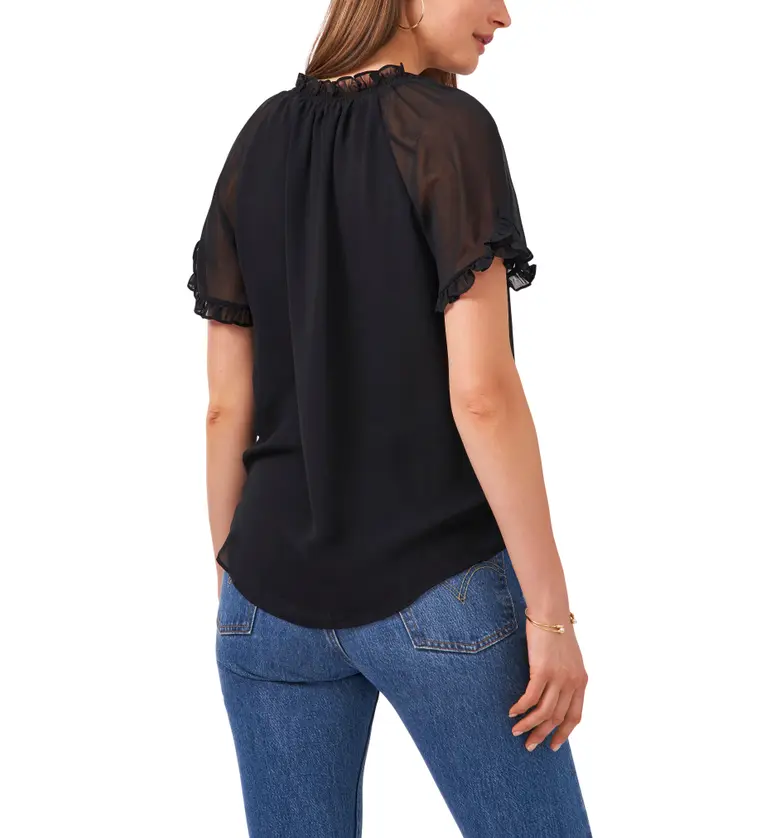  1STATE 1.STATE Ruffle Sleeve Mixed Media Top_RICH BLACK