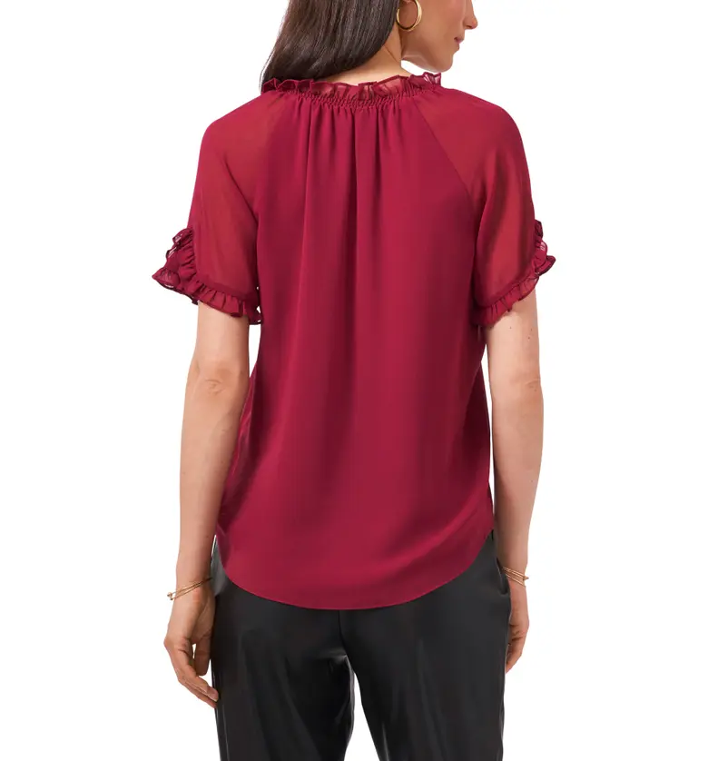  1STATE 1.STATE Ruffle Sleeve Mixed Media Top_RUBY PLUME
