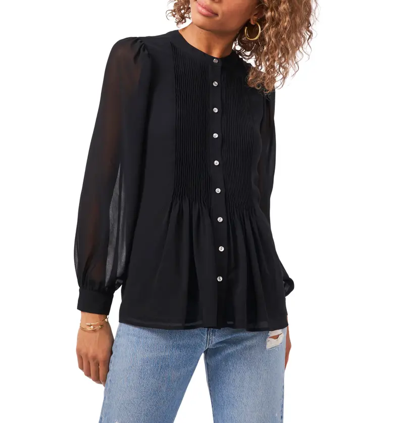 1STATE 1.STATE Pintuck Yoke Button-Up Blouse_RICH BLACK