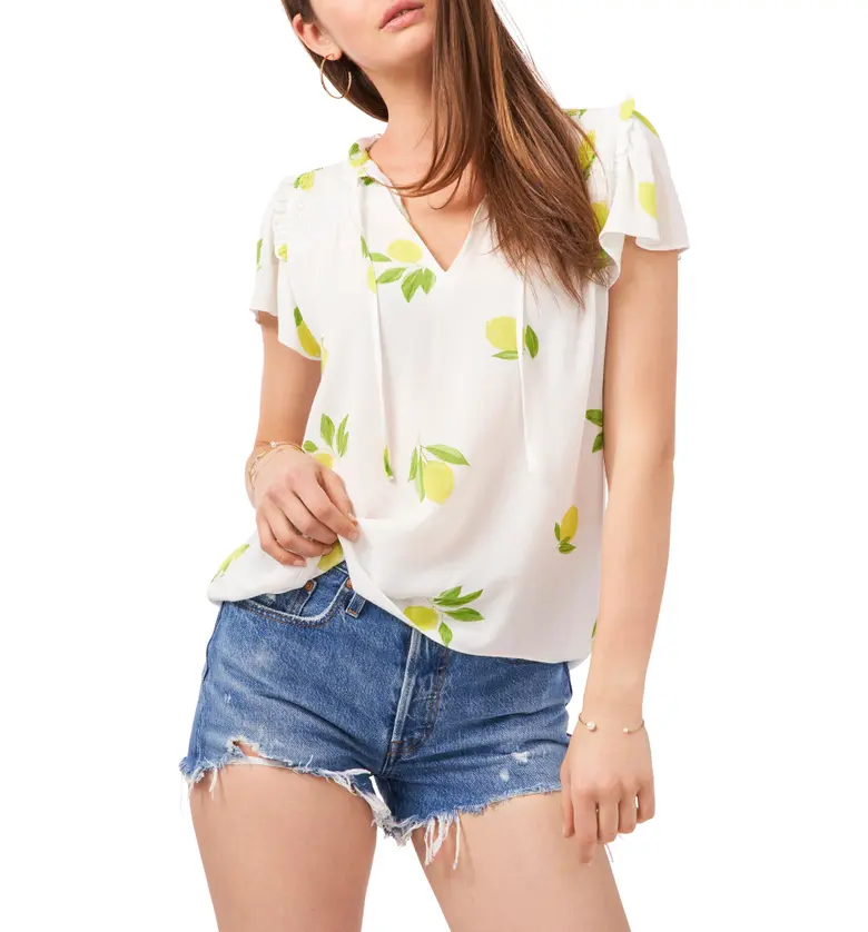  1STATE 1.STATE Lemon Print Tie Neck Top_LEMON GROVE SE