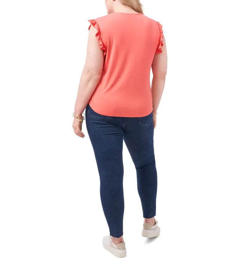  1STATE 1.STATE V-Neck Ruffle Knit Top_CAMEO CORAL