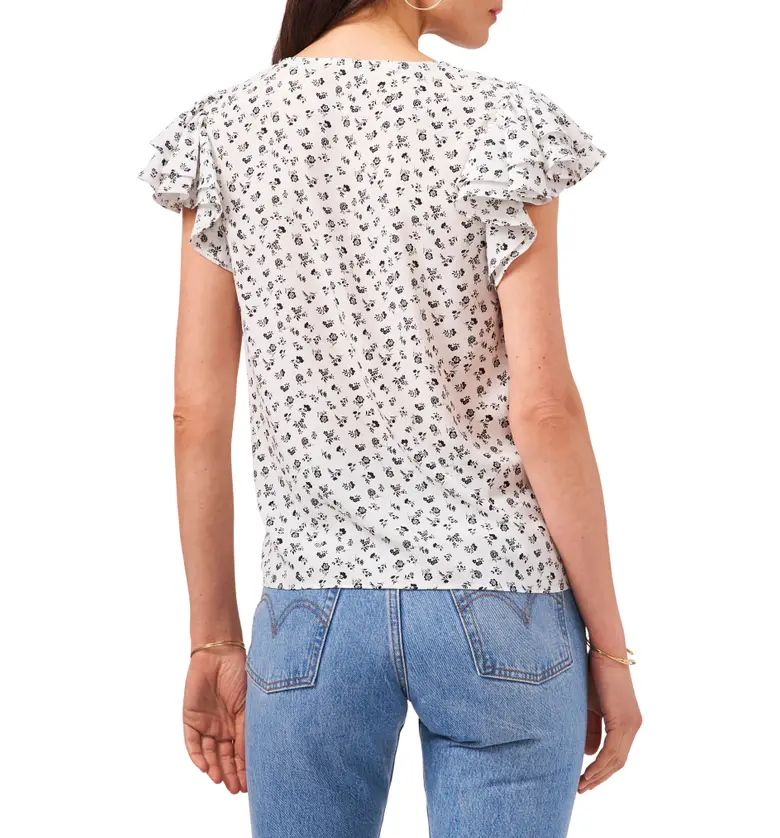  1STATE 1.STATE Print V-Neck Ruffle Sleeve Top_DELICATE FLOWER WHITE