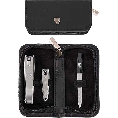  3 Swords Germany - brand quality 3 piece manicure pedicure grooming kit set for professional finger & toe nail care tool clipper fashion leather case in gift box, Made by 3 Swords