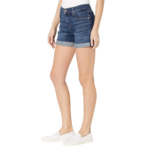  7 For All Mankind Relaxed Mid Roll Shorts in Broken Twill Plaza