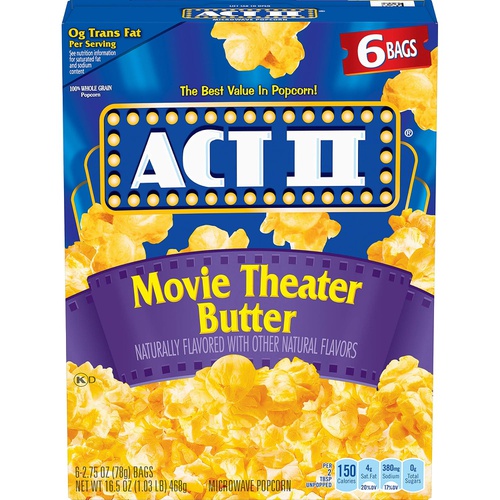  Act II Popcorn, Movie Theater Butter, 2.75 Ounce Bags, 6-Count, Pack of 6