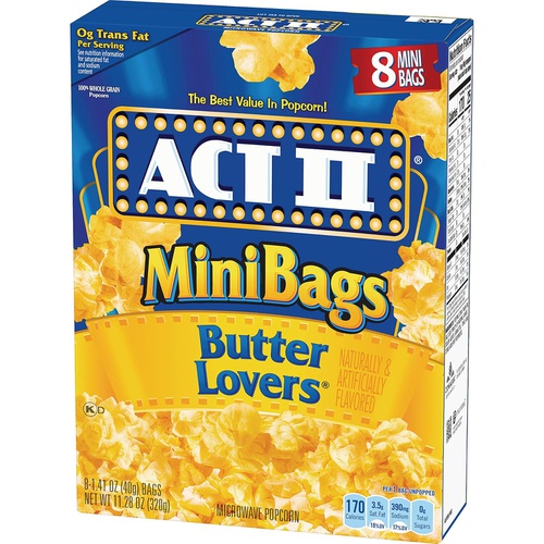  ACT II Butter Lovers Microwave Popcorn, 8-Count 1.41-oz. Mini Bags (Pack of 6)