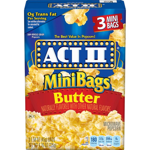  ACT II Butter Microwave Popcorn, 3-Count, 1.6-oz. Mini Bags (Pack of 12)
