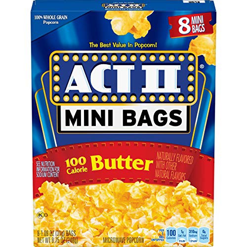  ACT II 100 Calorie Butter Microwave Popcorn, 8-Count 1.1-oz. Mini Bags (Pack of 6)