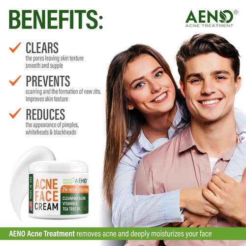  AENO ACNE TREATMENT Acne Treatment Natural Cream - Made in USA - Acne Scar Removal & Acne Spot Pimple Cream with Tea Tree Oil - Safe & Intensive Cystic Acne Removal - Prevent Breakouts for Normal, Dry