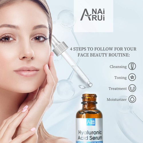  ANAIRUI Hyaluronic Acid Serum, 100% Pure Low Molecule Hyaluronic Acid with Aleo Vera and Antioxidants, Face Plumping Lifting Deep Hydrating Serum, Anti Dryness and Wrinkles, Fine L