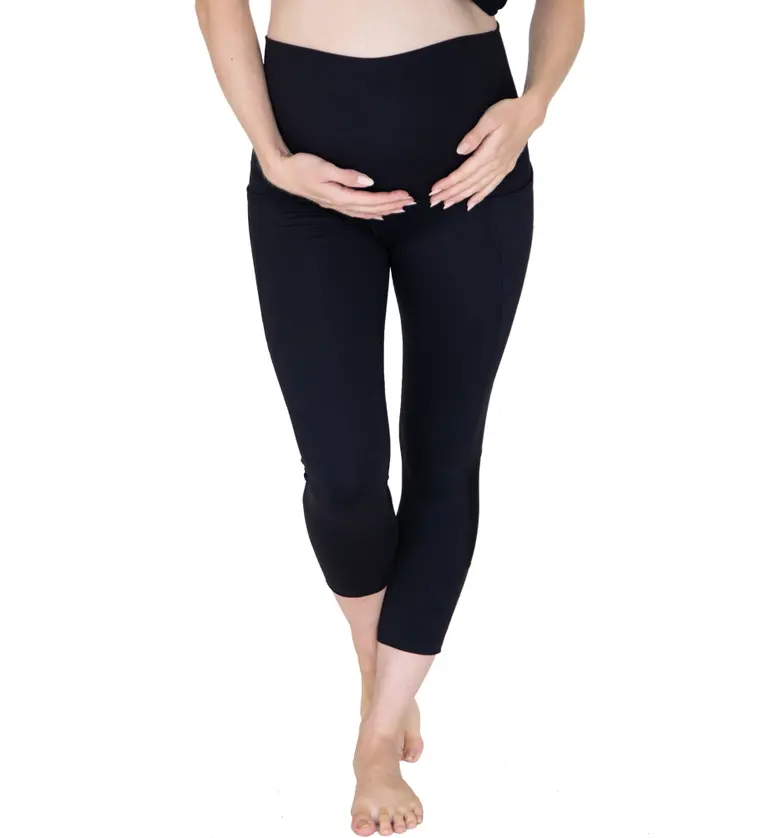 Angel Maternity Sports 3u002F4 Maternity Leggings_BLACK