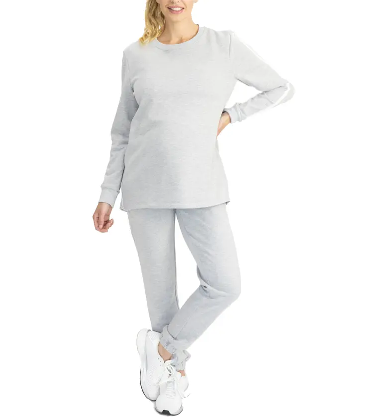 Angel Maternity Maternityu002FNursing Tank, Sweatshirt & Joggers Set_MARL GREY