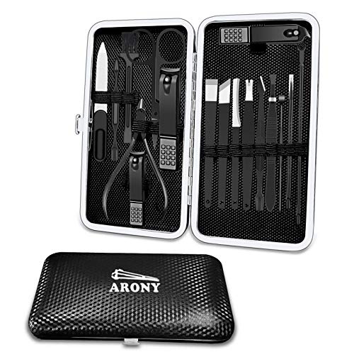  Manicure Pedicure Set, Arony 17 in 1 Stainless Steel Manicure Pedicure Kit, Manicure Kit, Nail Clipper Set, Professional Grooming Kit, Nail Tools with Luxurious Leather Travel Case