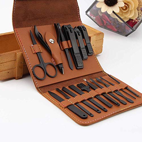  AROPEEN Manicure Set, Professional Stainless Steel Pedicure Nail Clipper Tools Kit with PU Leather Folding Case, 16 In 1 Travel Grooming Care Tool Kits for Women Men Nail Scissors