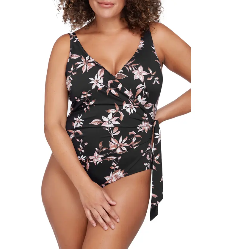 Artesands Hayes Floral Crossover Side Tie One-Piece Swimsuit_BLACK