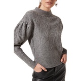 ASTR the Label Puff Sleeve Cable Sweater_GREY