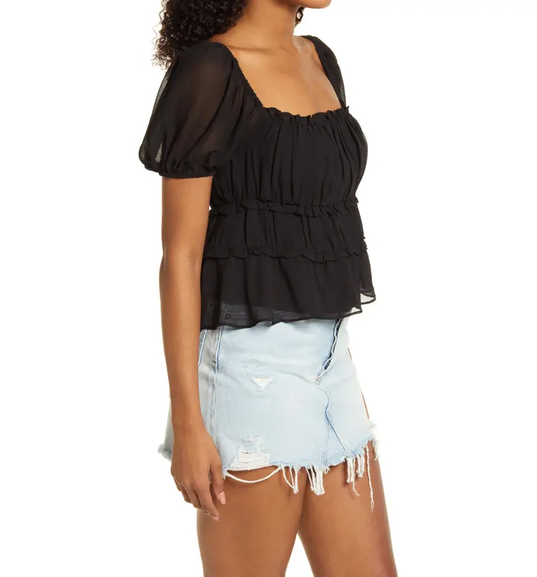  ASTR the Label Ruffle Puff Sleeve Top_BLACK