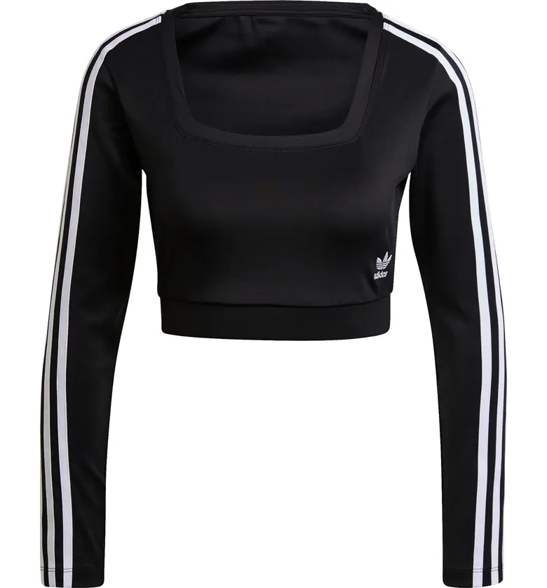 아디다스 adidas Originals Crop Long Sleeve Interlock T-Shirt_BLACK