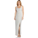 Adrianna Papell Long Metallic Knit Side Draped Tank Gown