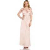 Adrianna Papell Embroidered Crepe and Satin Long Gown