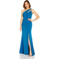 Adrianna Papell Stretch Crepe One Shoulder Gown with Pleat Wist Detail