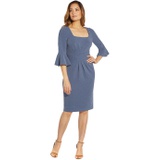 Adrianna Papell Metallic Stretch Knit Side Draped Bell Sleeve Dress