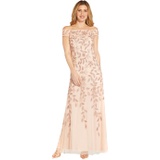 Adrianna Papell Off-the-Shoulder Beaded Long Gown