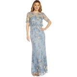 Adrianna Papell Embroidered Pop Over Long Column Mob Gown