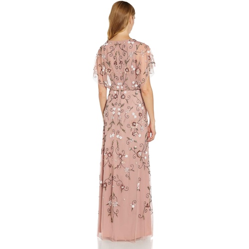  Adrianna Papell Beaded Flutter Sleeve Gown
