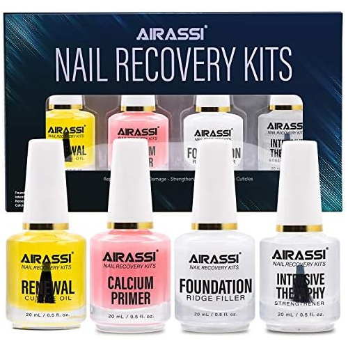  Airassi Nail Recovery kit, Ridge Filler,Cuticle Oil,Calcium Primer,Strengthener,Nail Recovery System for Care Your Nail, Assists with Chipping, Peeling, Brittle Fingernails