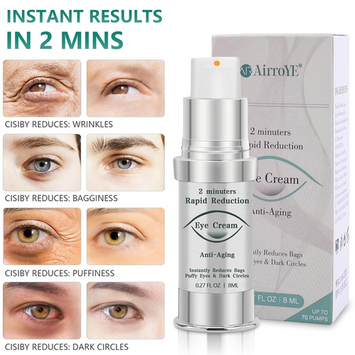  AirroYE 2 minutes Anti-Aging Rapid Reduction Eye Cream（8ml / 70 Pumps） Instantly and Visibly Reduces Wrinkles as Bags, Puffy eyes, Dark Circles, Fine Lines & Crows Feet for 6 hours