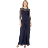 Alex Evenings Long A-Line Dress with Beaded Sweetheart Illusion Neckline