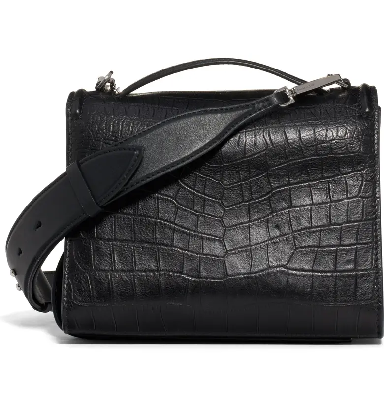 알렉산더 매퀸 Alexander McQueen The Story Croc Embossed Calfskin Leather Bag_Black