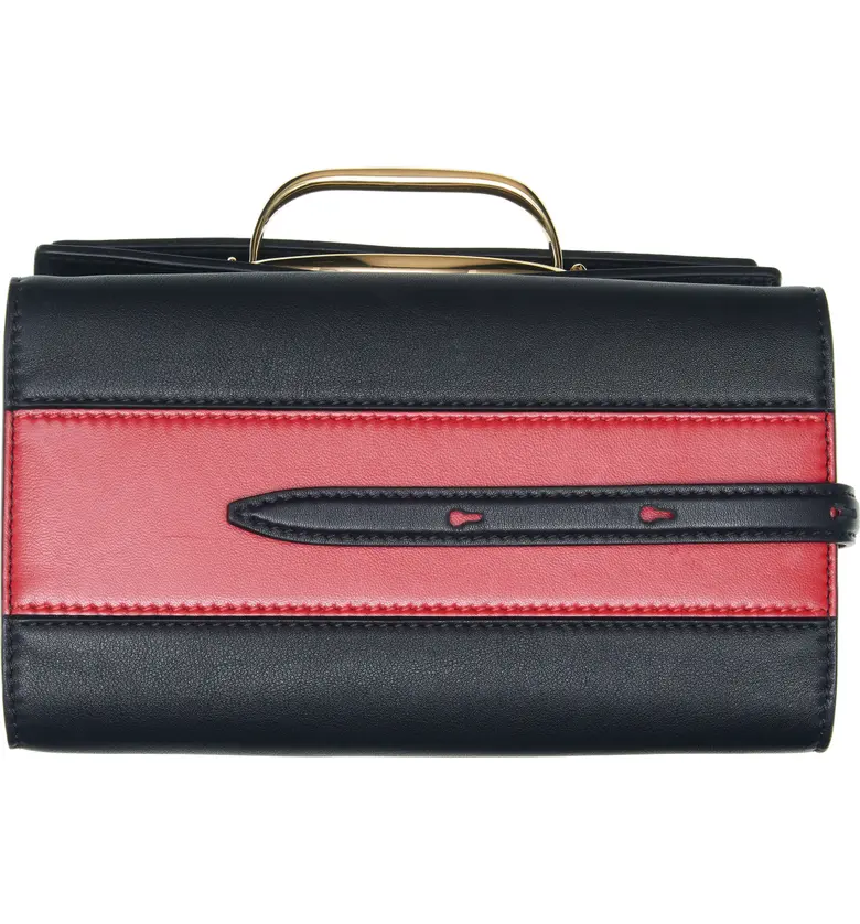 알렉산더 매퀸 Alexander McQueen Small Double Flap Leather Shoulder Bag_BLACK/ RED