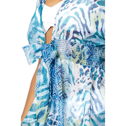  America & Beyond Parisian Blue Abstract Print Kimono