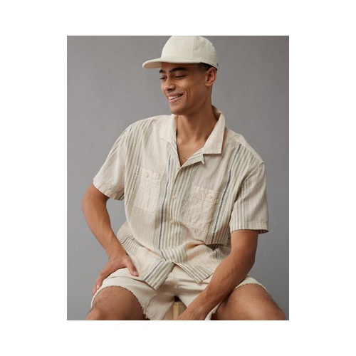 아메리칸이글 AE Linen-Blend Striped Button-Up Poolside Shirt