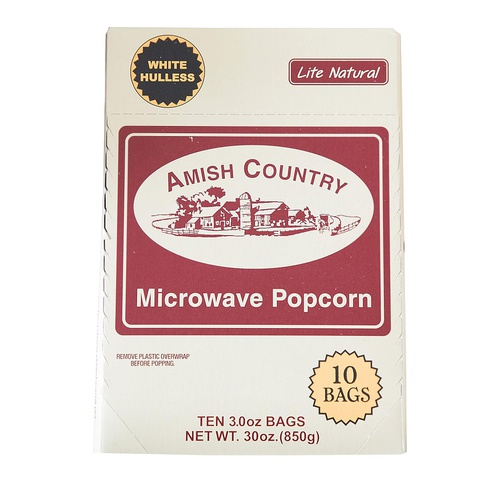  Amish Country Popcorn | Old Fashioned Microwave Popcorn | 10 Bags Lite Natural White Hulless | Old Fashioned, Non GMO, Gluten Free, Microwaveable and Kosher with Recipe Guide (10 B