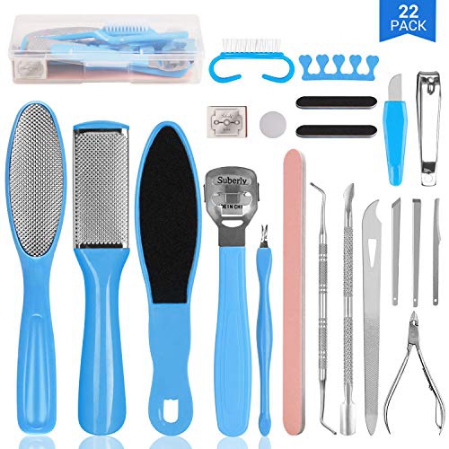  Anaoer Pedicure Tools Kit Professional 22 in 1, Stainless Steel Foot Rasp Foot Peel and Callus Clean Feet Dead Skin Tool Set, Nail Toenail Clipper Foot Care Kit for Men Women Mothers Day