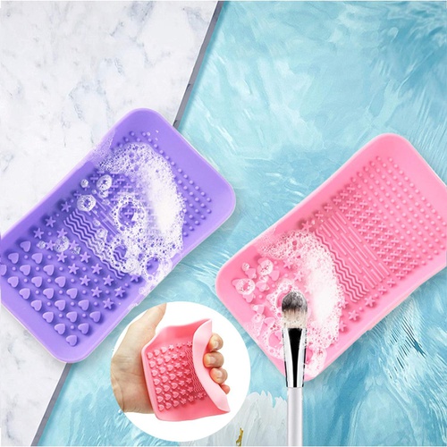  2 Pack Silicone Makeup Brush Cleaning Mat, Angzhili Makeup Brush Cleaner, Portable Makeup Brush Cleaner Pad, Cosmetic Brush Washing Tool(Pink+Purple)