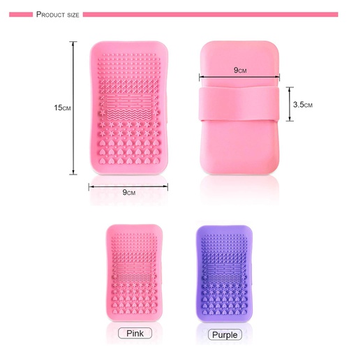 2 Pack Silicone Makeup Brush Cleaning Mat, Angzhili Makeup Brush Cleaner, Portable Makeup Brush Cleaner Pad, Cosmetic Brush Washing Tool(Pink+Purple)