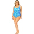 Anne Cole Plus Size Square Neck Front Shirred Over-the-Shoulder One-Piece
