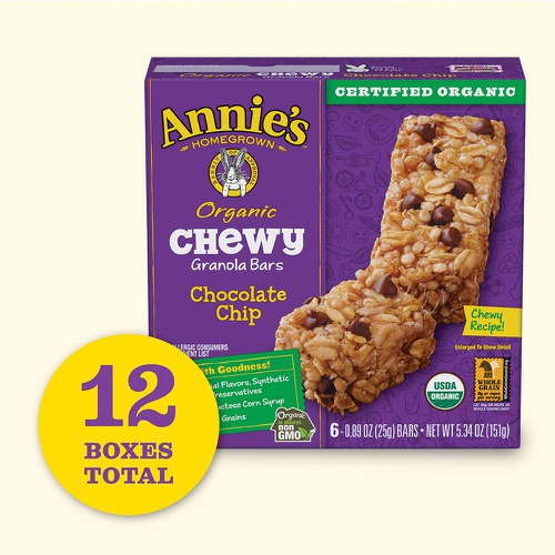  Annies Homegrown Annies Organic Chewy Granola Bars Chocolate Chip, 5.34 oz, 6 ct (Pack of 12)